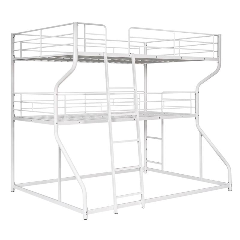 White Triple Bunk Bed - Full XL over Twin XL over Queen with Dual Ladders