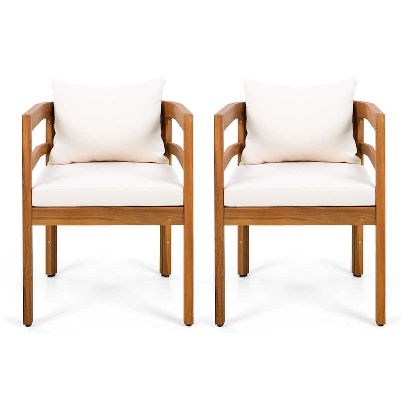 Christopher Knight Home - Ardene Modern Outdoor Solid Acacia Wood Dining Arm Chair Set with Removable Cushions & Slatted Black