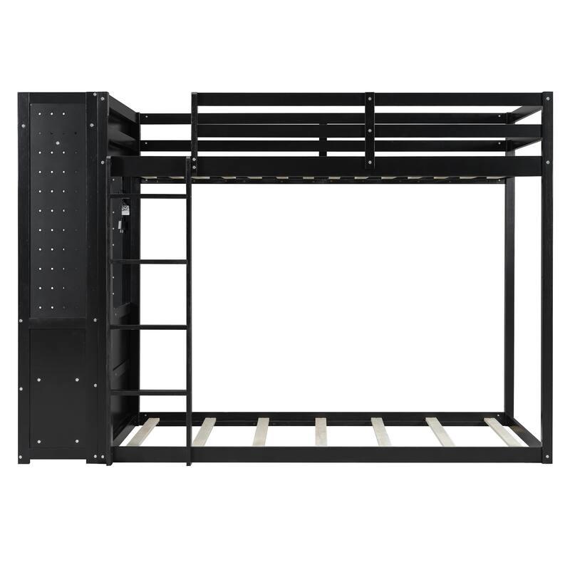 Twin Bunk Bed with Storage, Shelves, and LED Light Strip by Harper&Bright Designs