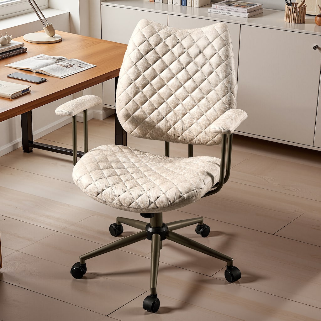 HOOOWOOO Mid-Century Leather Ergonomic Office Chair Adjustable Swivel Task Chair