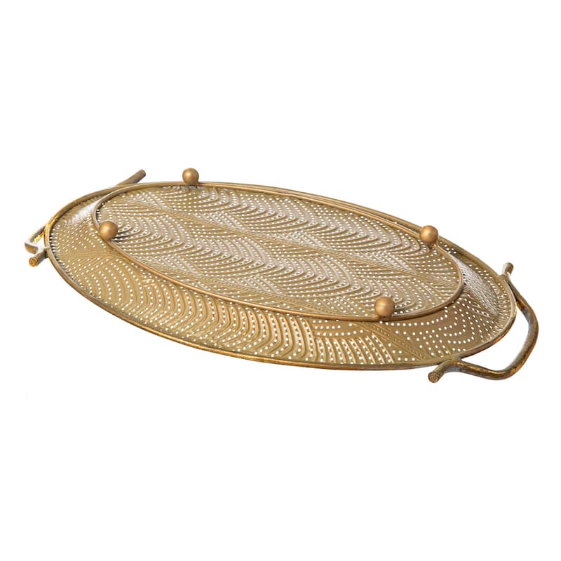Glitzhome Set of 2 Oval Metal Gold Decorative Tray with Handles -16"/19"L