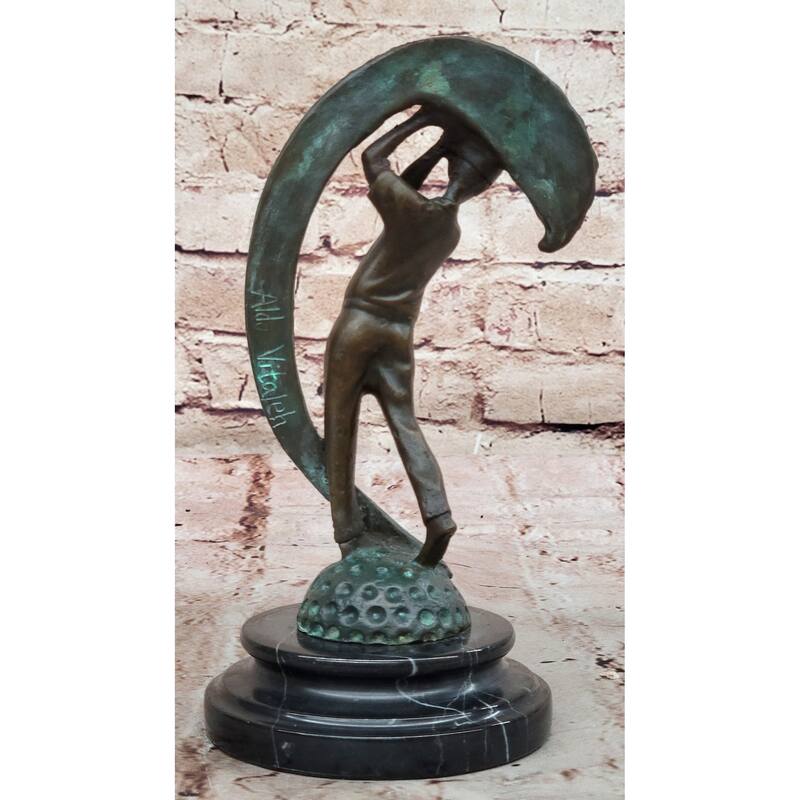 Bronze Golfer Swing Sculpture On Marble Base – Modern Golf Art