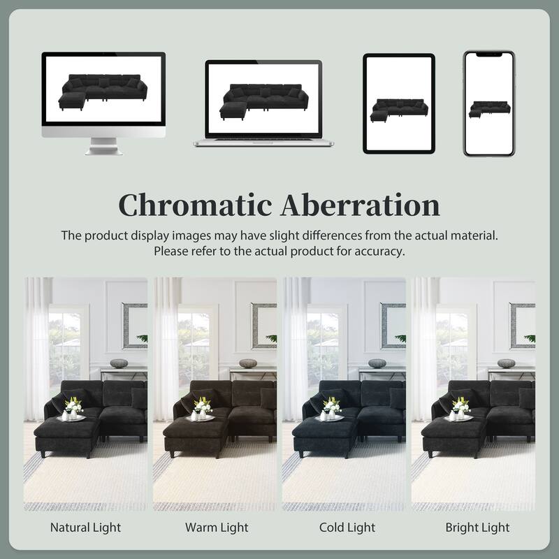 Convertible Sectional Sofa,L-Shaped Reversible Couch Set With Free Pillows,5 Seat Cloud Chenille Indoor Furniture With Ottoman