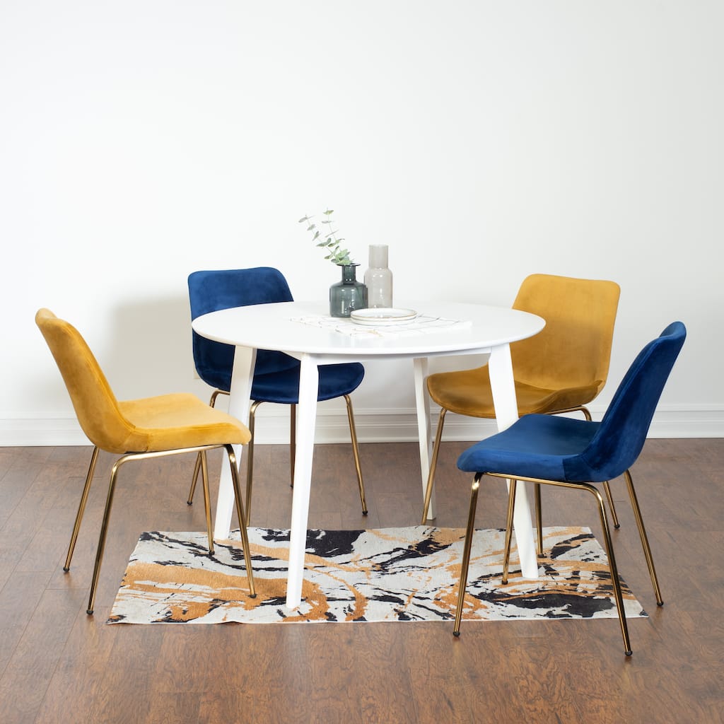 Modern Dining Set with Round Table & Velvet Upholstered Chairs