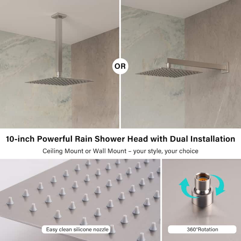 3-Function Dual Shower System With 10in. Square Shower Head With Hand Shower(Valve Included)