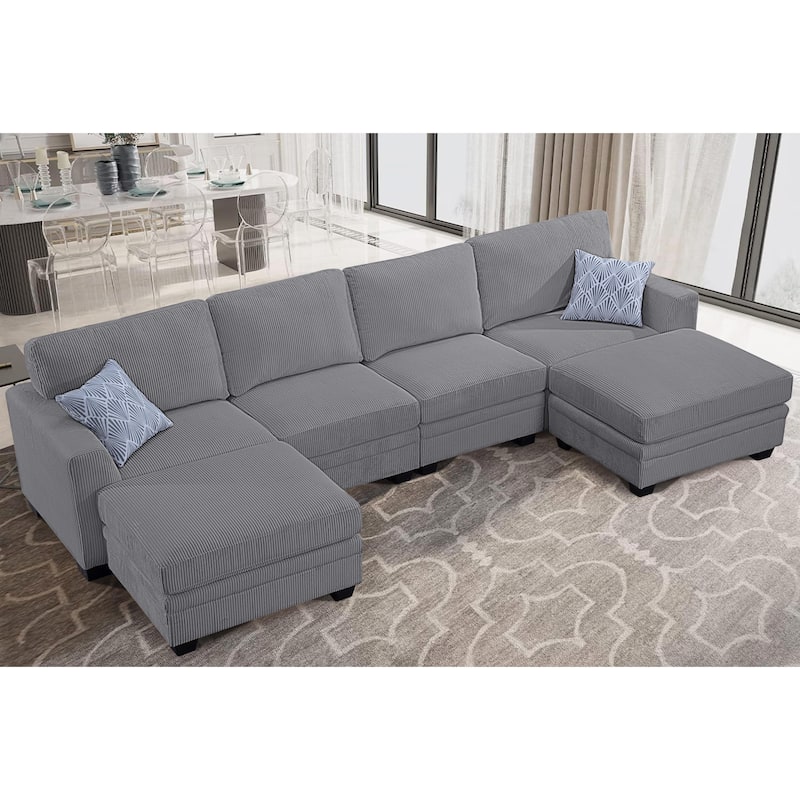 6 PCS Corduroy Flexible Combination Sectional Sofa Couch
