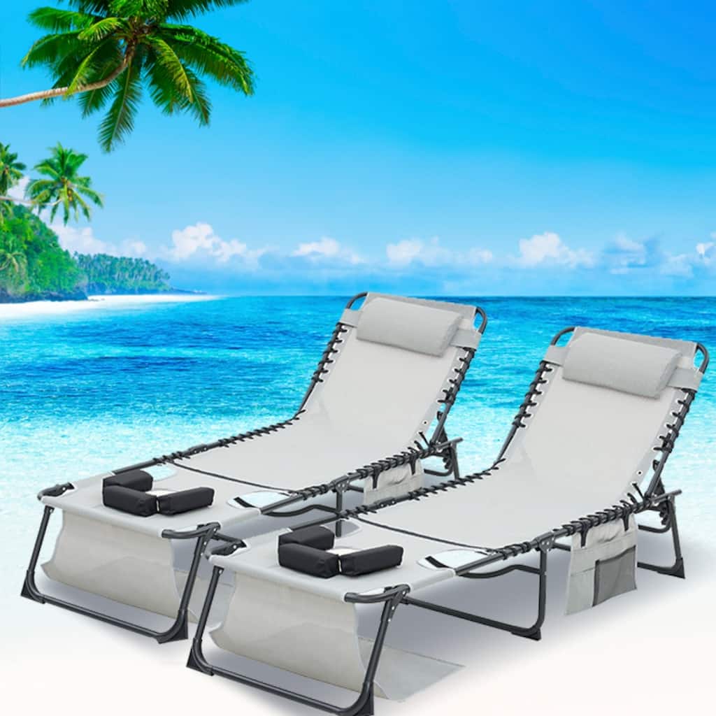 2-Piece Outdoor 5-Position Adjustable Chaise Lounge with Face and Arm Holes