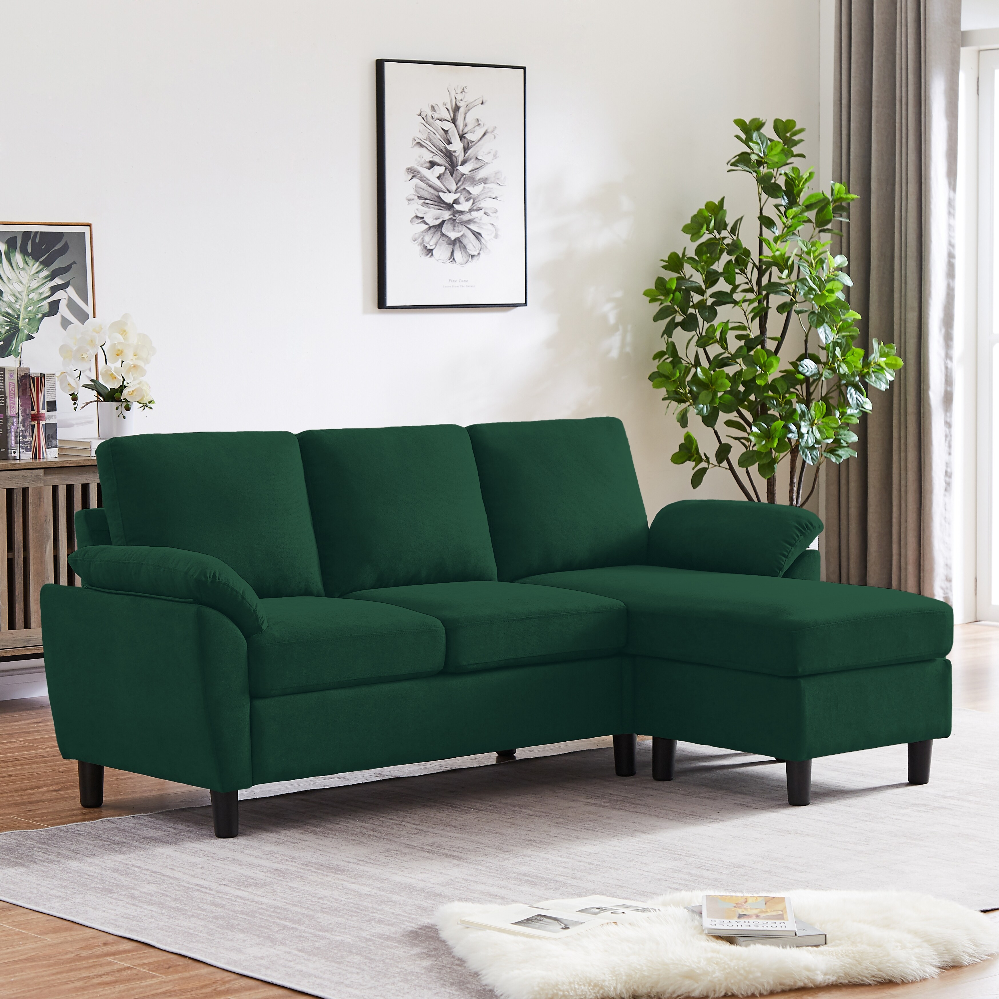 Emerald green top l shaped couch