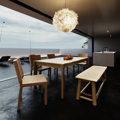 Modern Farmhouse Extendable Dining Table Set with Solid Wood Rattan Chairs-Expandable 59" to 73" for 4-8 Guests