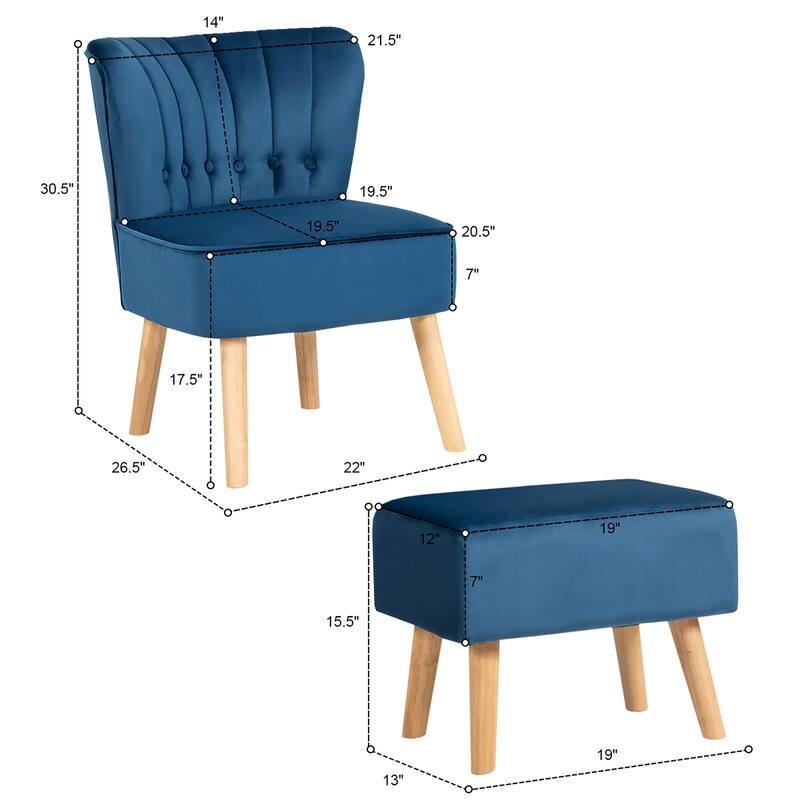Costway Leisure Chair and Ottoman Thick Padded Button Tufted Sofa Set