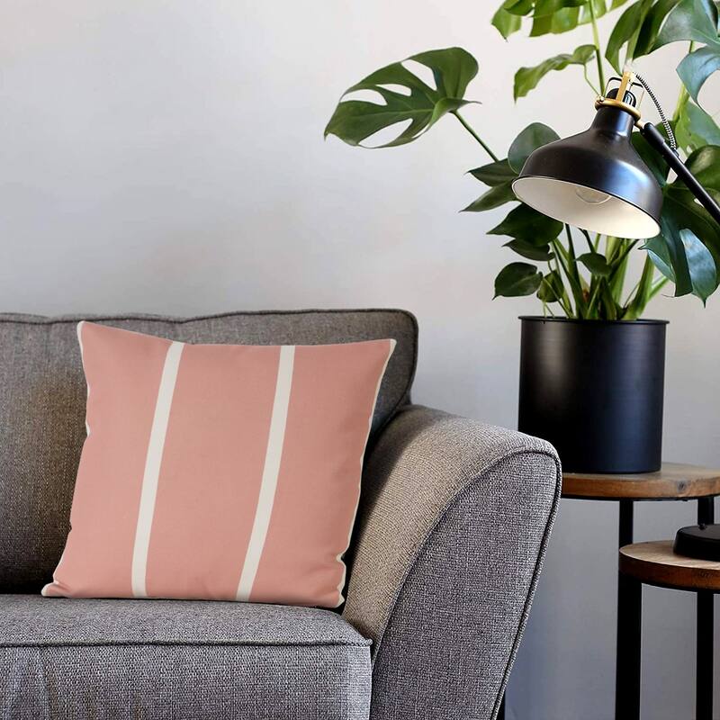 20" Pink and White Striped Square Outdoor Patio Throw Pillow