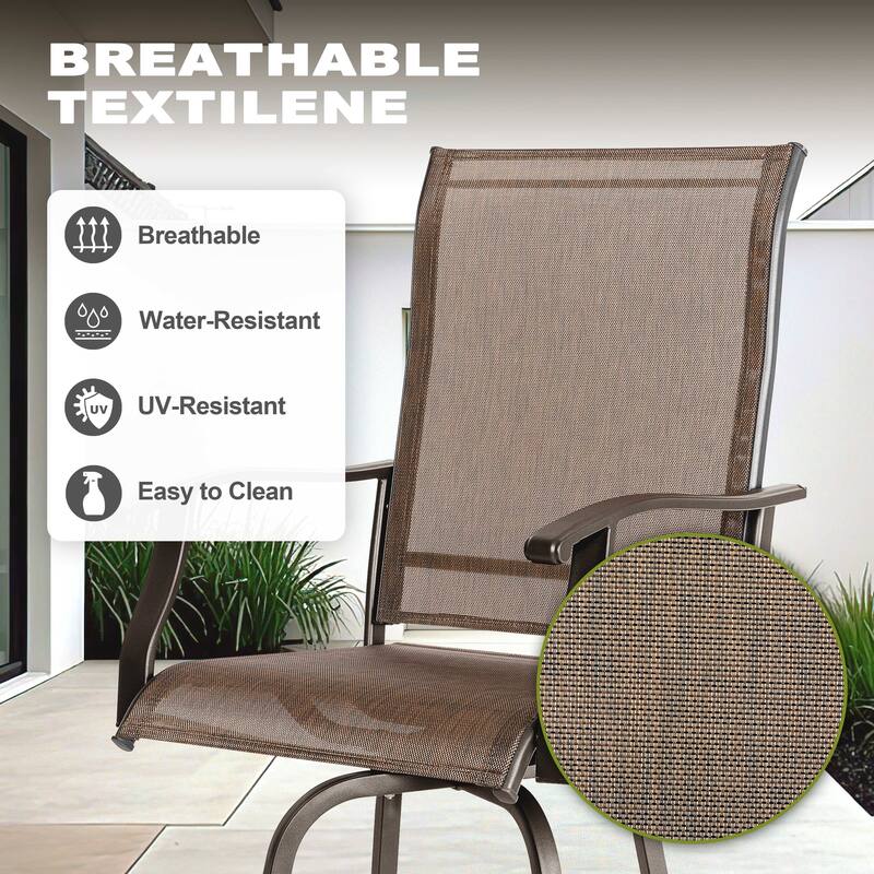 Outdoor 3-Piece Textilene Bar Set, Swivel Bar Stools and Umbrella Hole