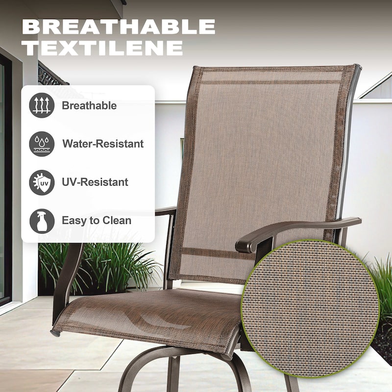 Patio Textilene Bar Set of 5, Height Back Bar Stools and Faux Wood Tabletop