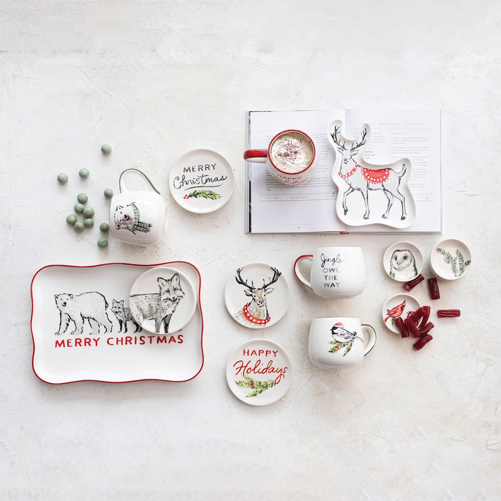 Stoneware Plate Set with Christmas Holiday Saying, Set of 6