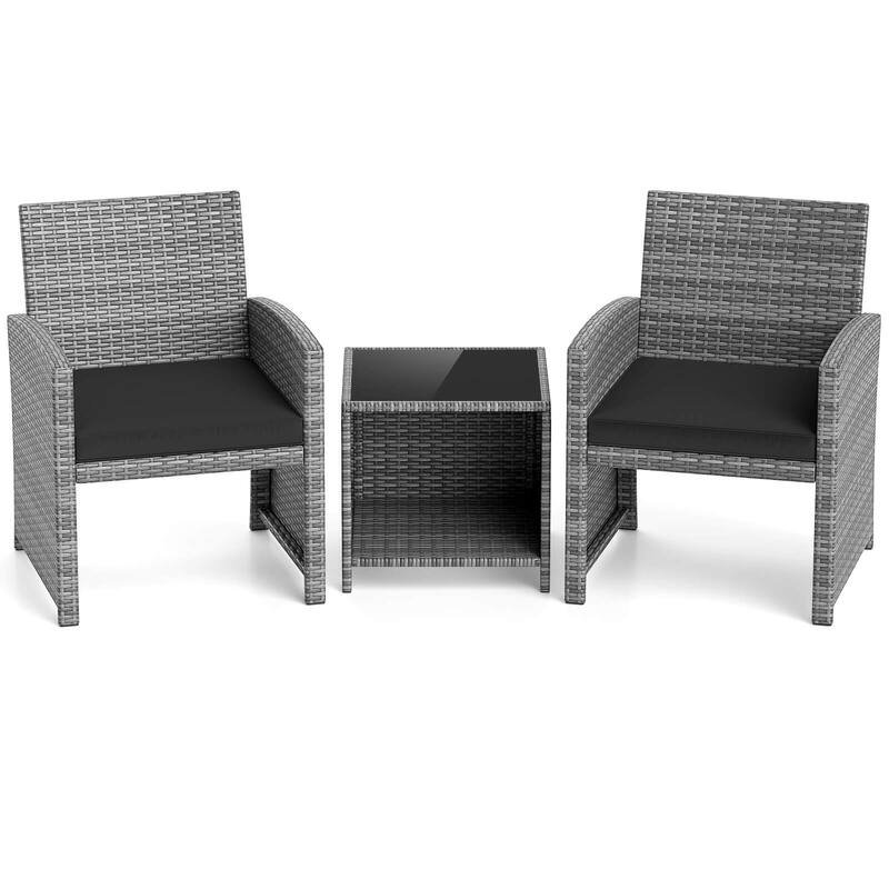 Costway 3 PCS Patio Furniture Set with Tempered Glass Coffee Table & - See Details