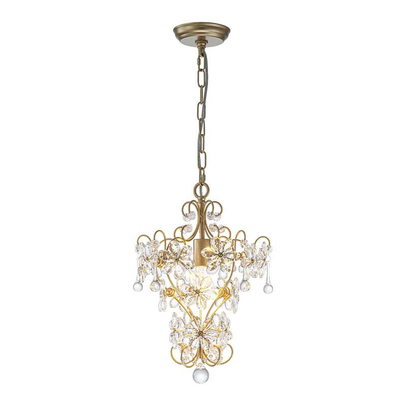Vintage Luxe 1-Light Cutting Crystal Flower Decor Gold Chandelier