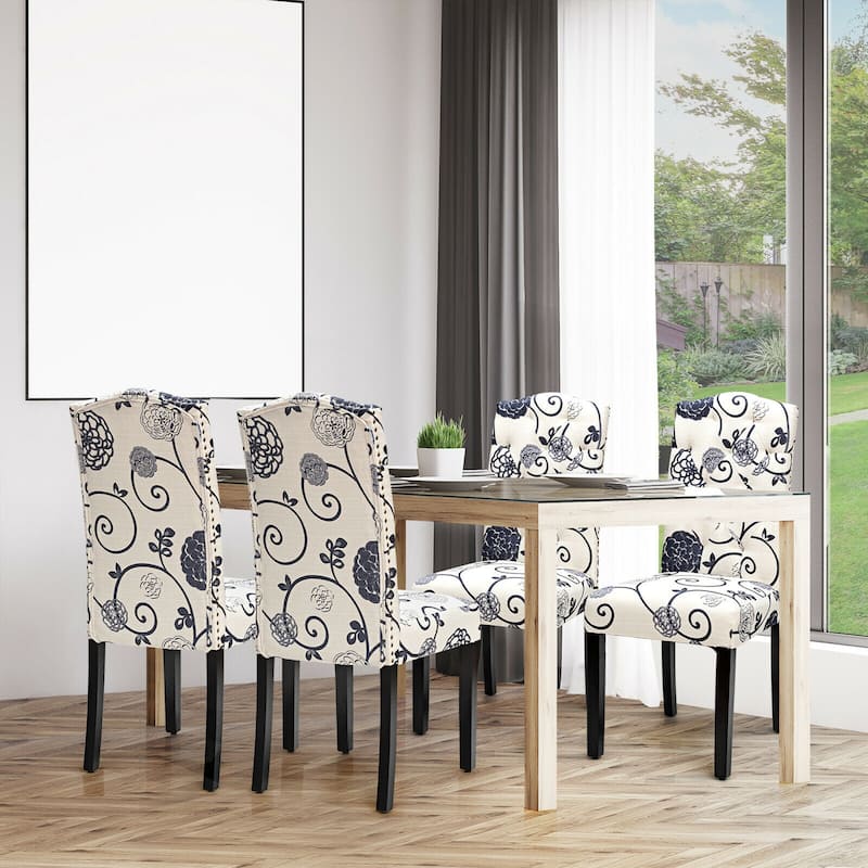 Gymax Set of 4 Tufted Dining Chair Upholstered Nailhead Trim Rubber - See Details