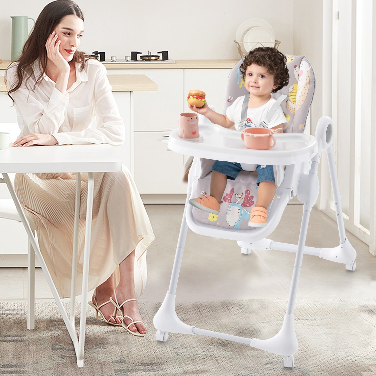 Adjustable high chair with wheels deals