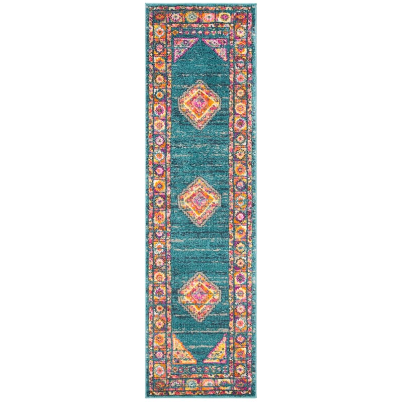 SAFAVIEH Madison Beverlee Vintage Boho Oriental Rug - 2'3" x 12' Runner - Light Blue/Orange