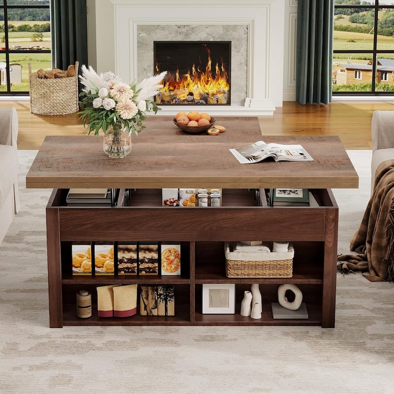 Moasis Farmhouse Lift-Top Coffee Table Dinning Center Table with Storage Ottoman Bench Set