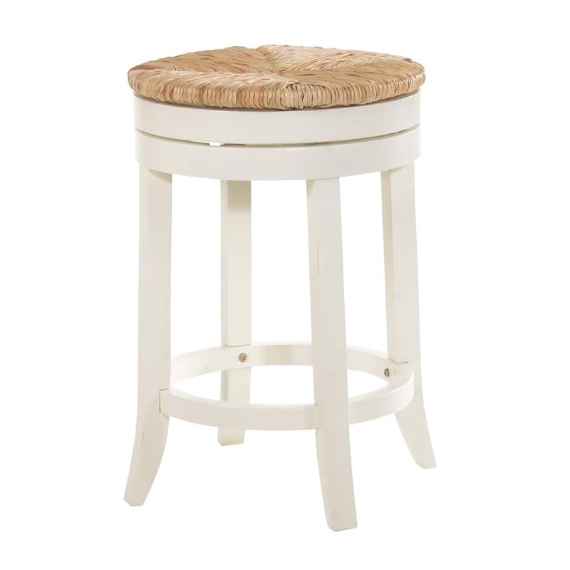 HomeRoots 24" Natural And Antiqued White Solid Wood Swivel Backless Counter Height Bar Chair With Footrest - 19.5