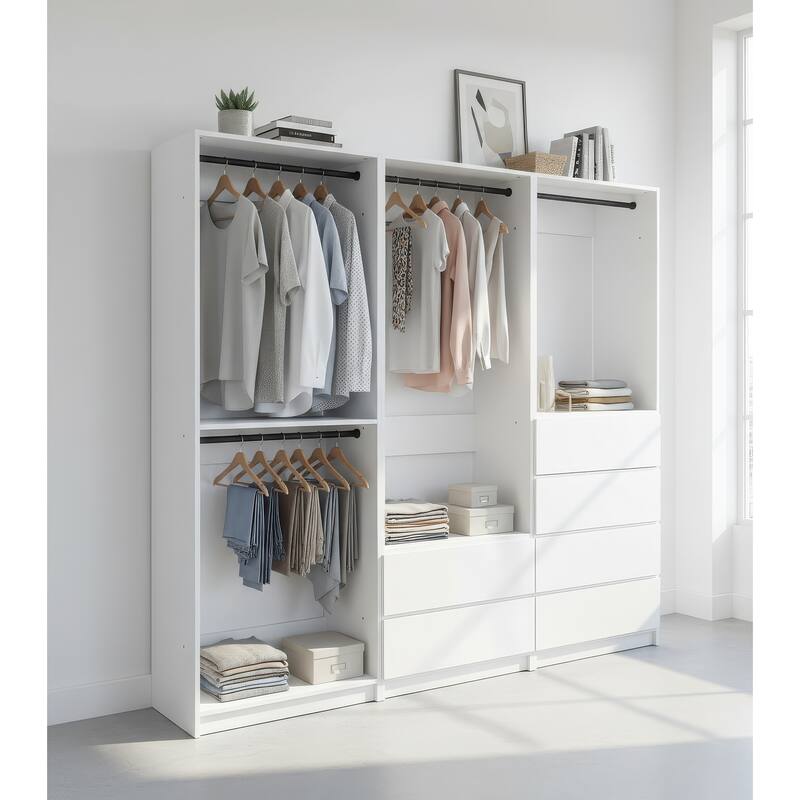 Prosper White Freestanding Walk in Wood Closet System - 94.2"W x 15.7"D x 83" H