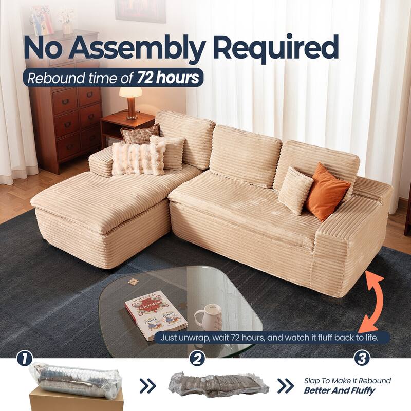HOOOWOOO Modern Upholstered Fabric Sectional Sofa with Chaise