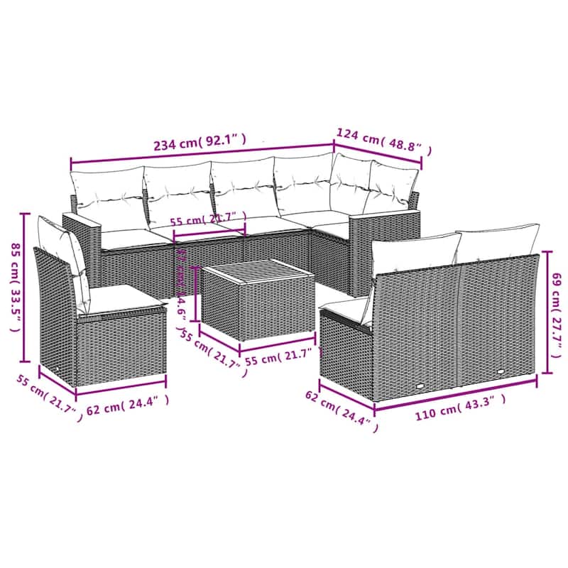 vidaXL Garden Sofa Set Black - 24.4 x 24.4 x 27.2
