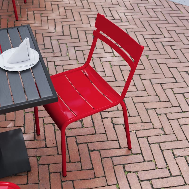 Modern Commercial Grade 2 Slat Indoor/Outdoor Steel Dining Chair