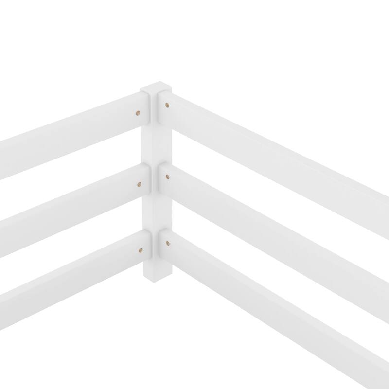 Twin Size Floor Bed with Fence, Pine Wood Montessori Bed for Kids, Easy Assembly, White