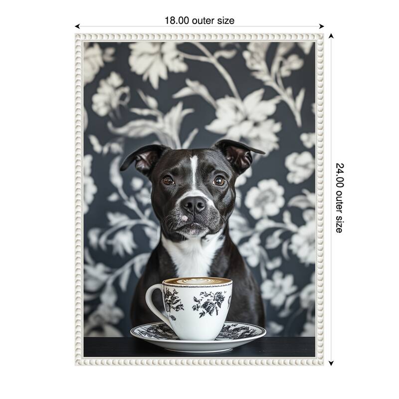 The Latte Loving Staffy by Mowzu Framed Canvas Wall Art - 18 x 24 in
