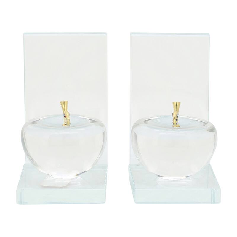 Set of 2 Crystal Apple Decorative Bookends, Home or Office Decor, Clear and Frosted, 4 L x 4 W x 6.5 H - 4" x 4" x 6.5"