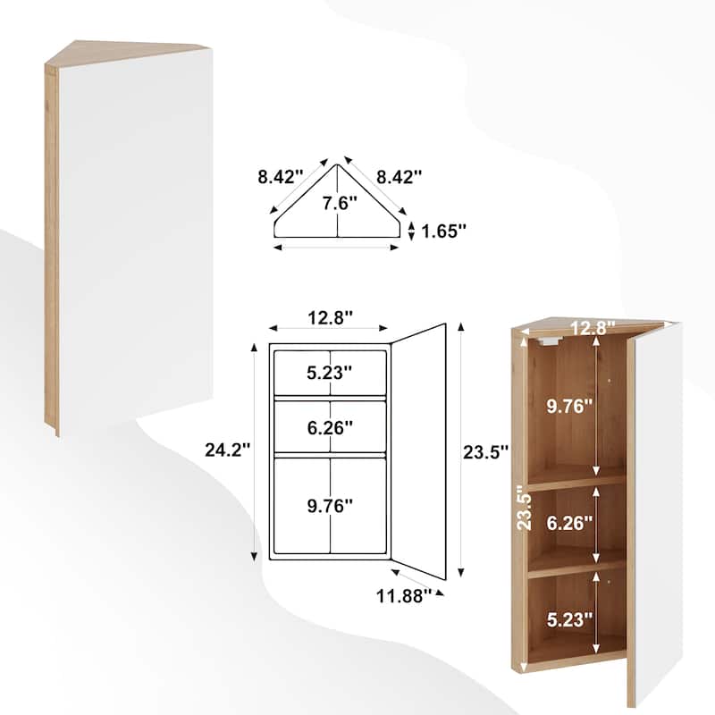 Eclife Corner Medicine Cabinet With Mirror Triple Shelf Storage Left Open