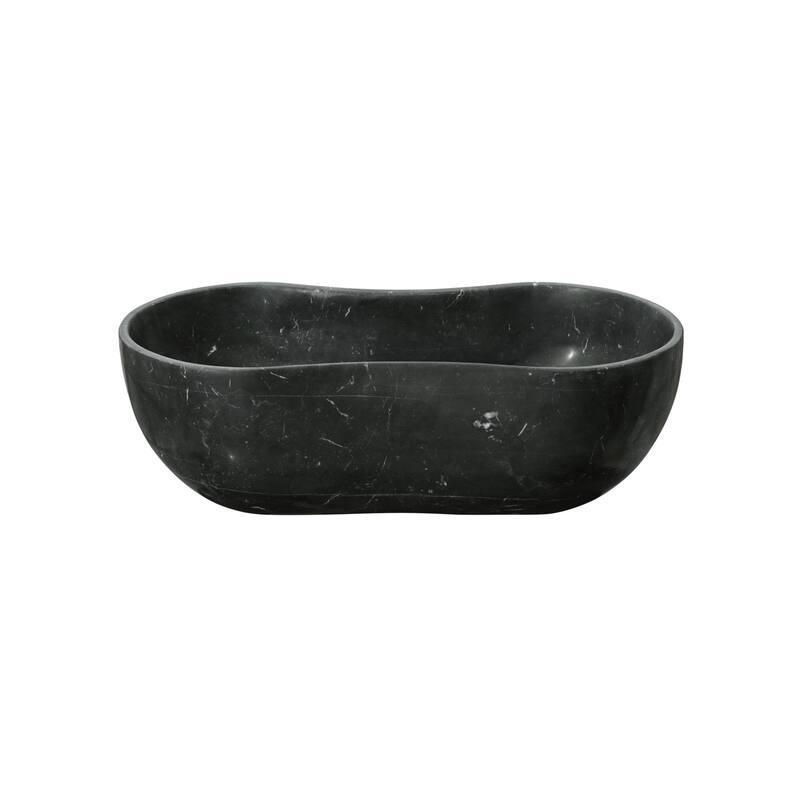 Roomfitters Marble Bathroom Vessel Sink, Natural Stone Countertop Wash Basin, Organic Wavy Vanity Bowl, Matte Finish, Dark Grey