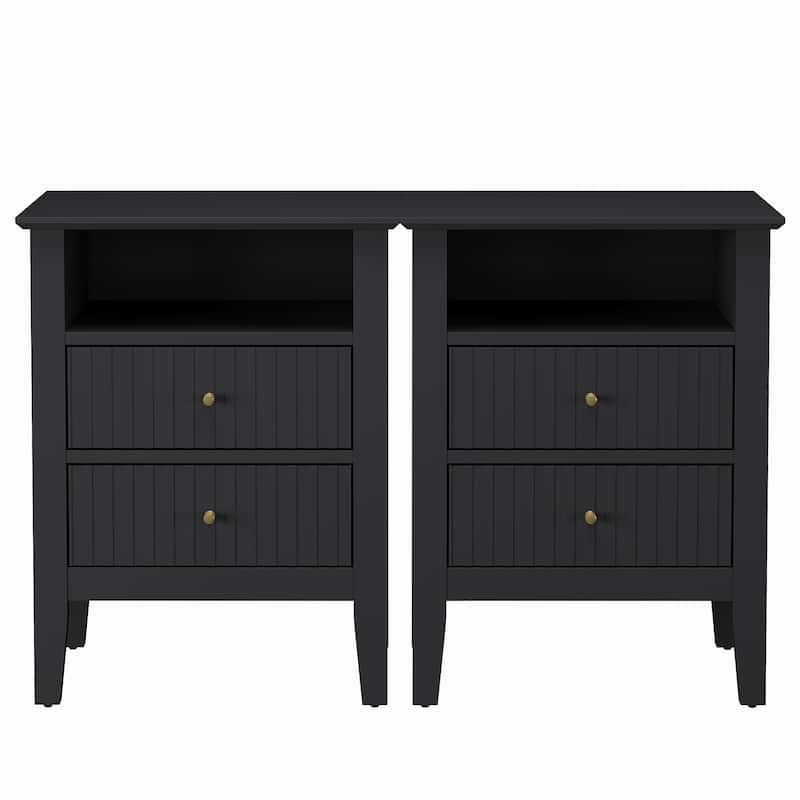 Nightstand with 2 Drawers, Set of 2 - Black