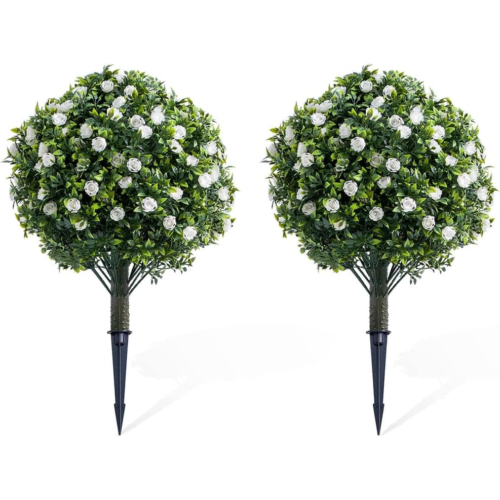 23.6" Artificial Topiary Ball Trees with Rose Flowers Set of 2