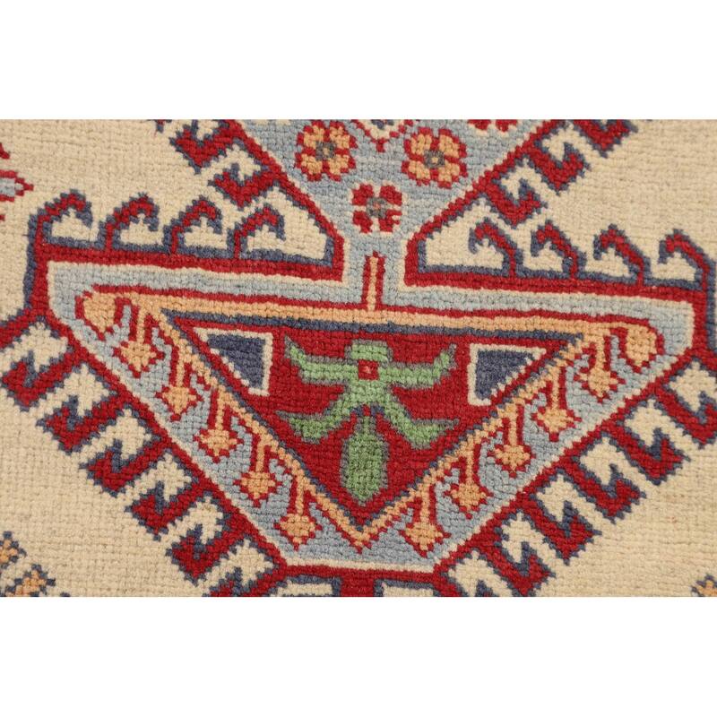 Geometric Beige Kazak Oriental Accent Rug Handmade Wool Carpet - 2'9" x 4'1"