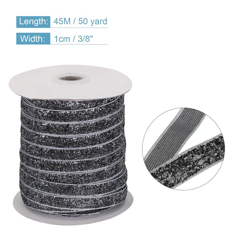 Metallic Glitter Velvet Ribbon 3/8 Inch x 50 Yard Single Face Ribbon - Grey
