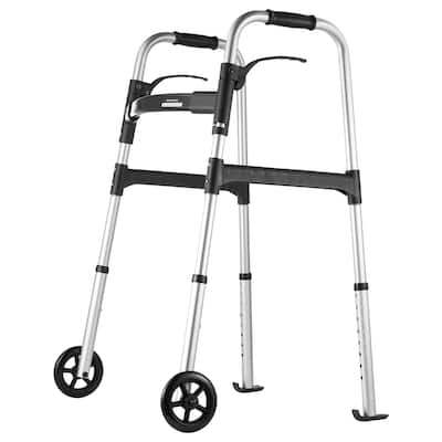 Folding Walker, 2-Button Folding Walkers, Front Wheeled Rolling Walkers for Seniors and Adults, Up to 350 Pounds