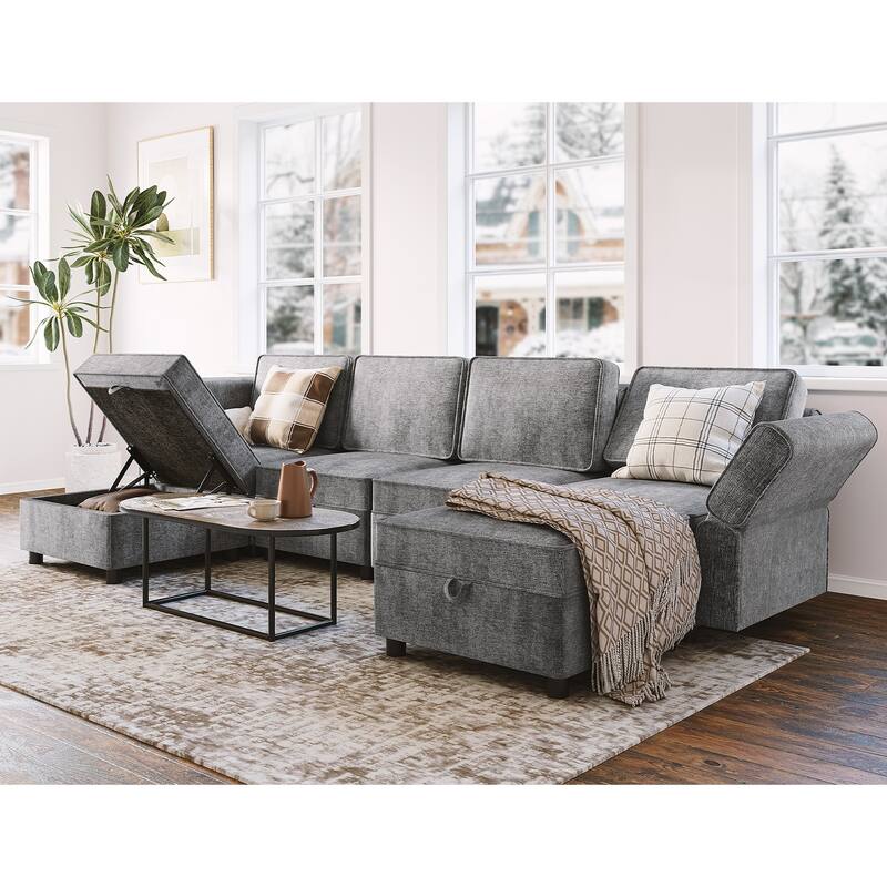 Aiden Modern Sectional Sofa with Storage Seats Upholstered Chenille Fabric