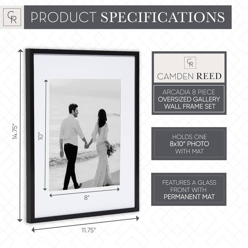 Camden Reed Arcadia 8 Piece Oversized Gallery Wall Frame, 16x20 and 16x16 Inch for Featuring 8x10 and 5x7 Inch Photographs