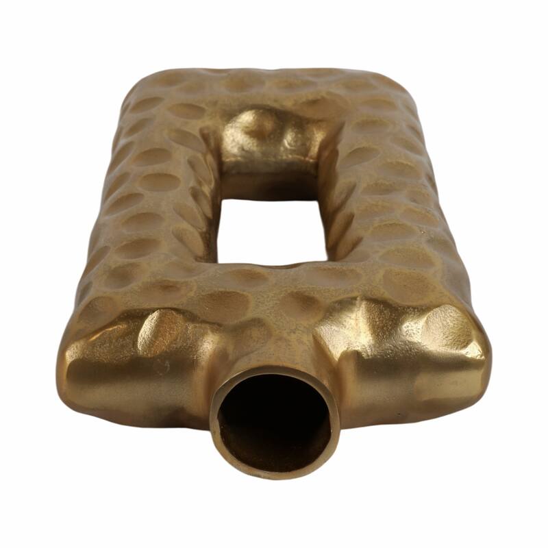 Metal Vase Hammered Texture with Rectangular Cutout Sculptural Design