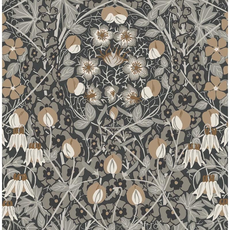Seabrook Designs Tulip Garden Prepasted Wallpaper - 20.5 in. W x 33 ft. L - Wrought Iron & Chamois