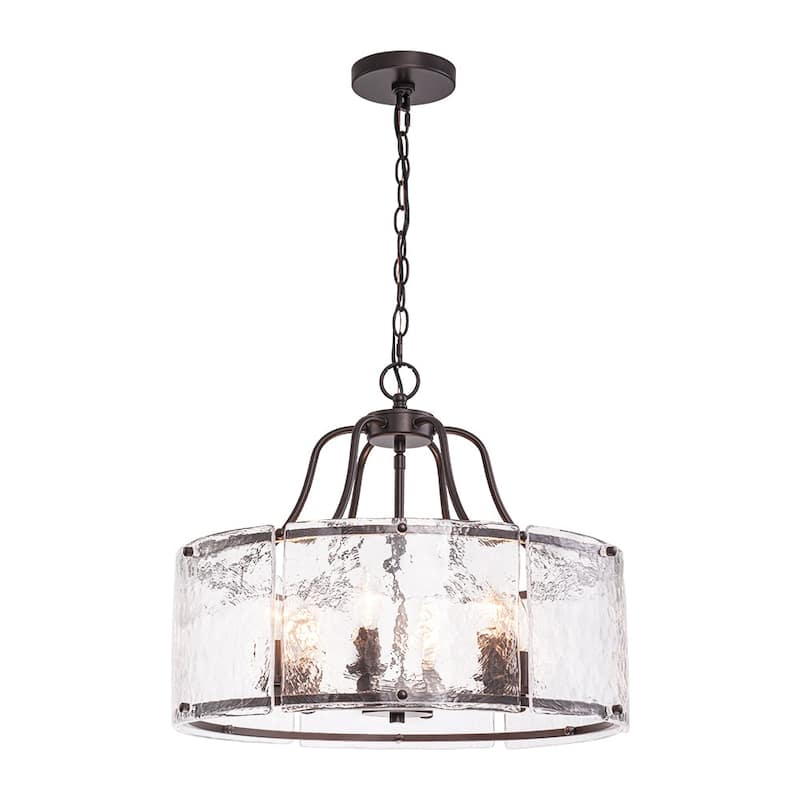 Modern 6-Light Clear Rippled Glass Lantern Pendant For Kitchen Island