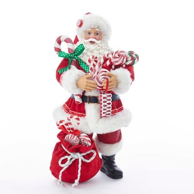 Kurt Adler 10.5-Inch Fabriché™ Santa With Christmas Candy and Bag - 10.5"