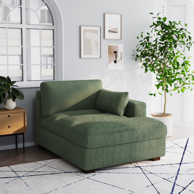 Oversize Corduroy Chaise Lounge Modular Sectional Sofa with Pillow - Right Facing - Green