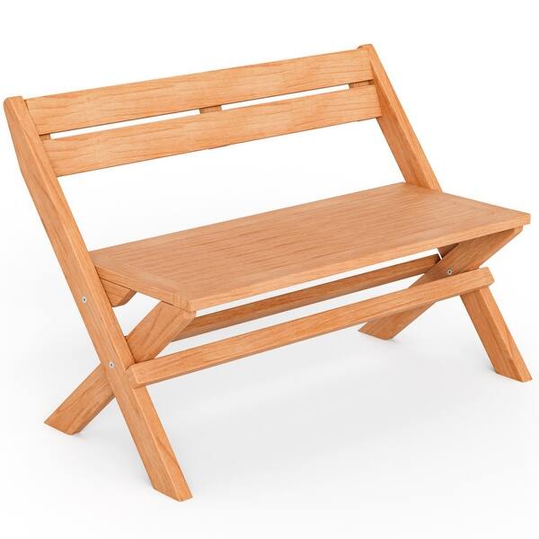 slide 2 of 8, 2-Person Teak Wood Folding Outdoor Benches with Slatted Seat - 41.5" x 23" x 31.5"