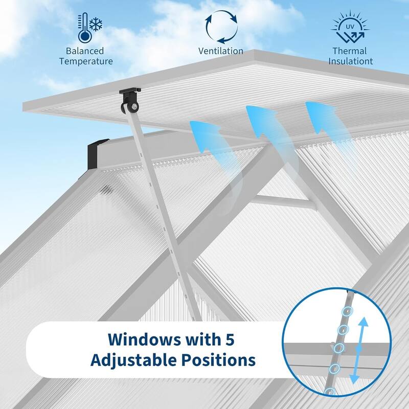 6x9FT Aluminum-Framed Polycarbonate Greenhouse Kit, Sliver - 6*9FT