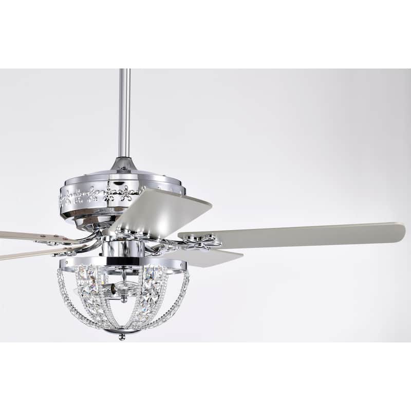 Santana 52 Inch Chrome Polished Finish Mid-Century style Ceiling Crystal Fan with Remote