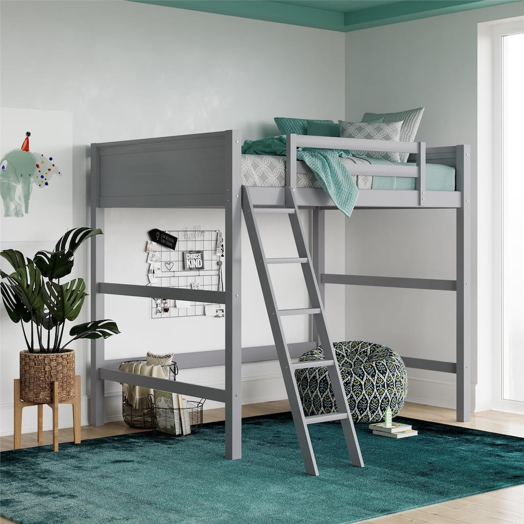 Full Size Loft Bed with Ladder and Guardrails for Kids, Space-Saving Design, Sturdy Wood Construction